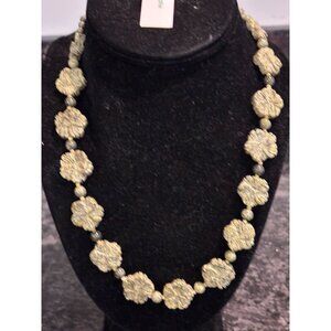 Vintage Lizardite Bead Floral Green Necklace Made in Hawaii